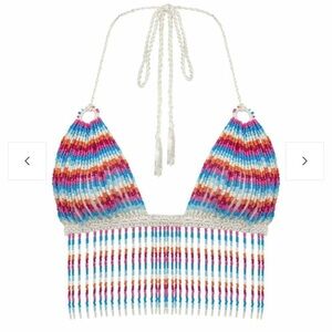 NWT My Beachy side Sorbet Multi Shimmer Hand-Crochet beaded halter Top - medium
